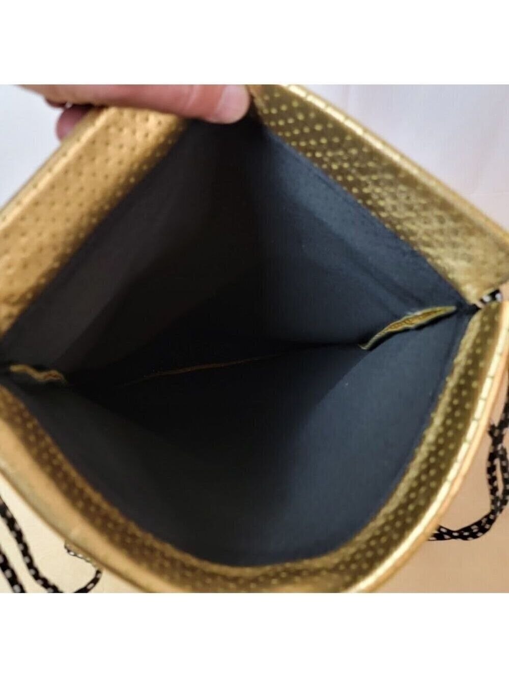 ah dorned new york Gold Neoprene Drawstring Tote Bag - New with Tag - See Notes - Picture 9 of 12